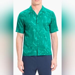 Theory Irving Ripple Short Sleeve Button-Up Camp Shirt  Men Size L